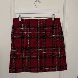 LOFT Red and Black Checkered A-Line Skirt